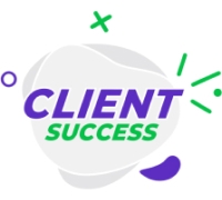 The words Client Success in purple and green on a grey background.