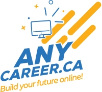 AnyCareer.ca logo in orange and blue showing a drawing of a computer screen and the text, Build your future online!
